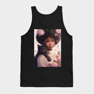 Beautiful Anime Black Girl WIth her Cute black cat Tank Top